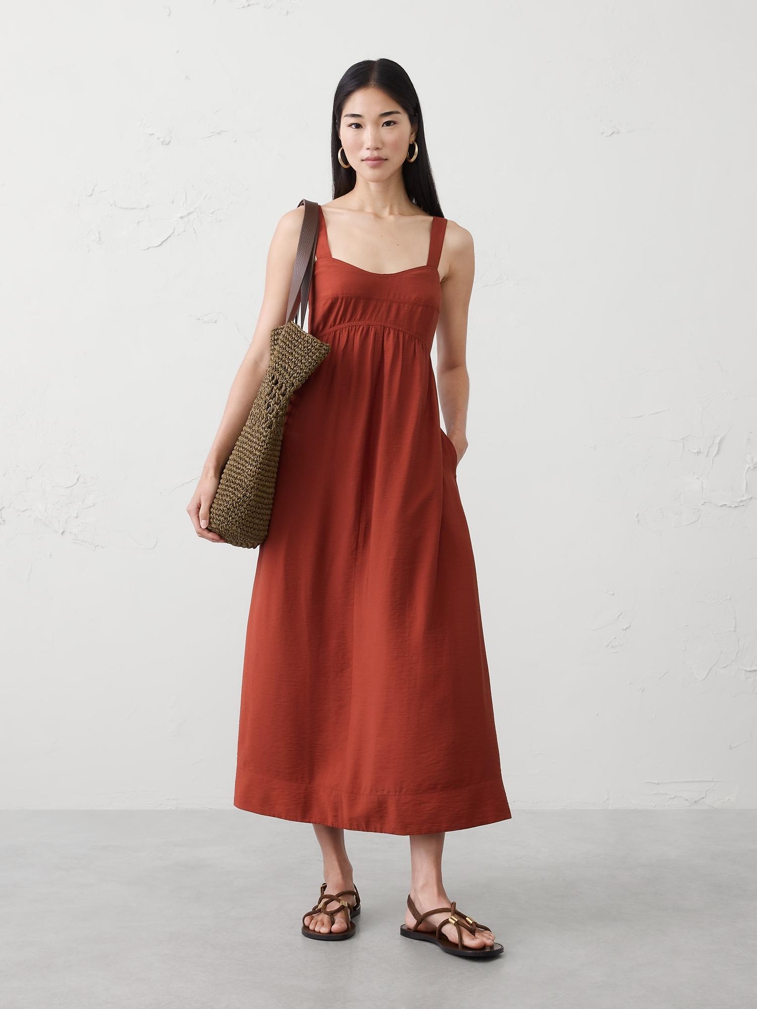 gathered empire-waist midi dress