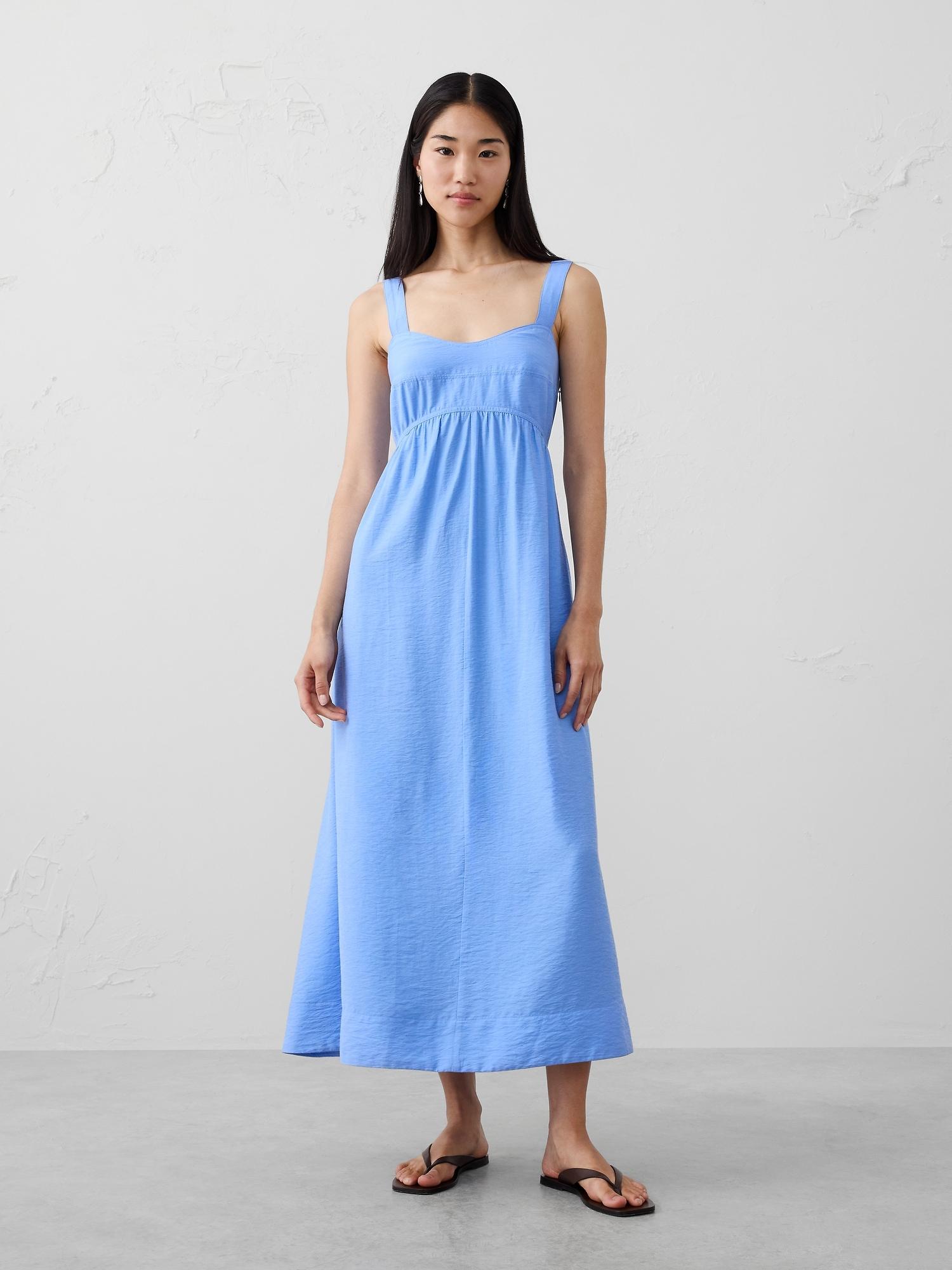 gathered empire-waist midi dress
