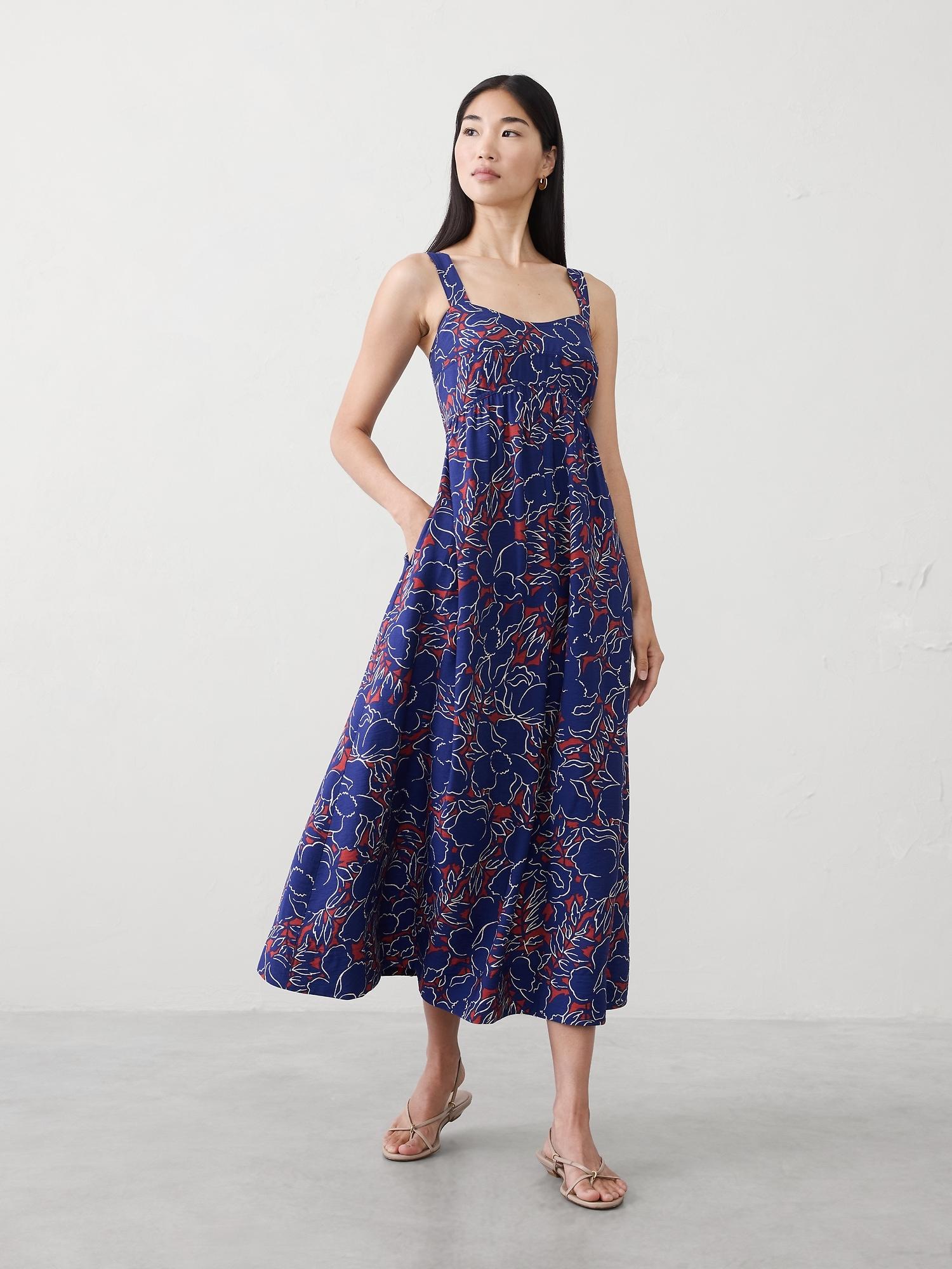 gathered empire-waist midi dress