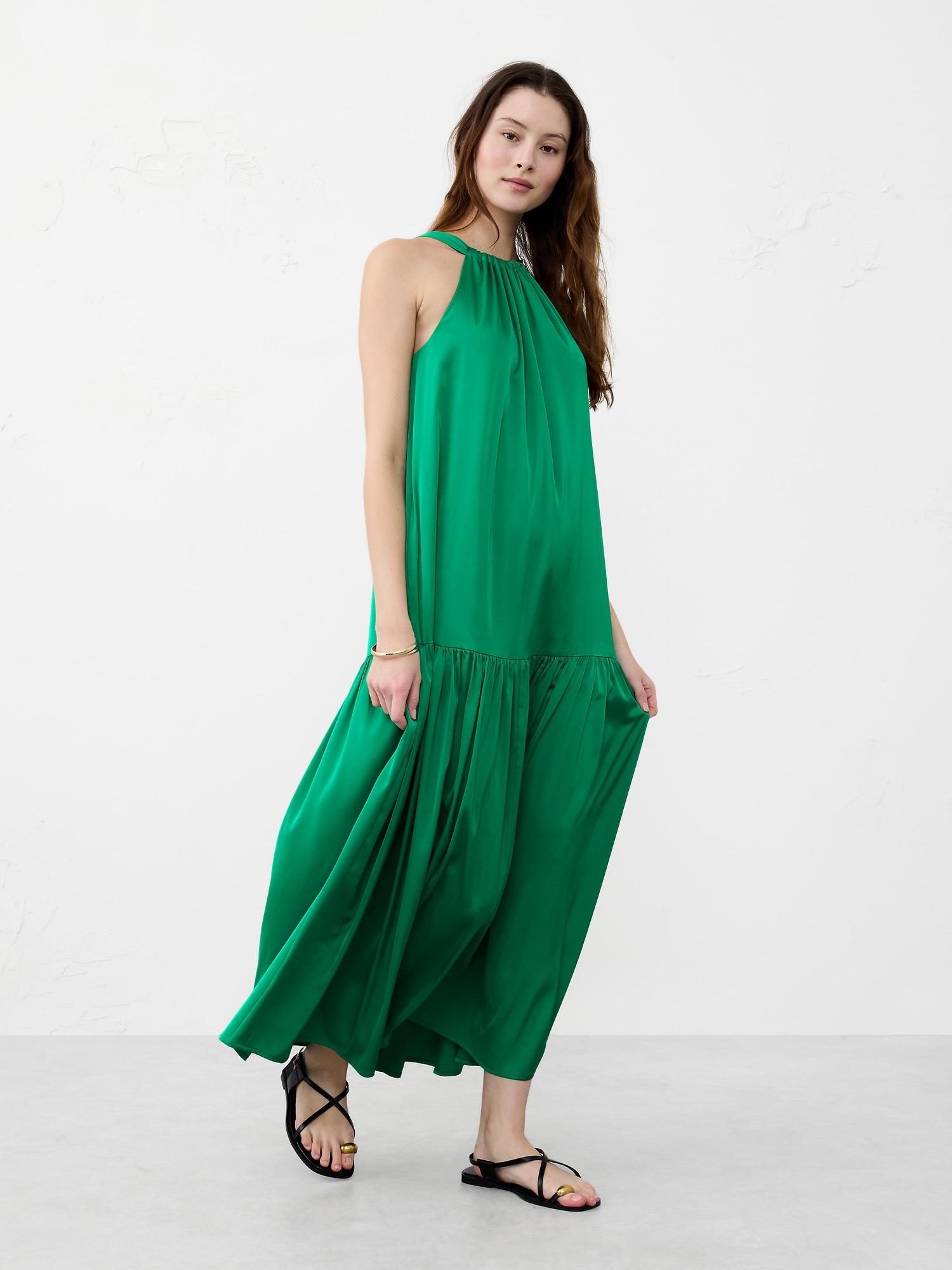 gathered halter maxi dress