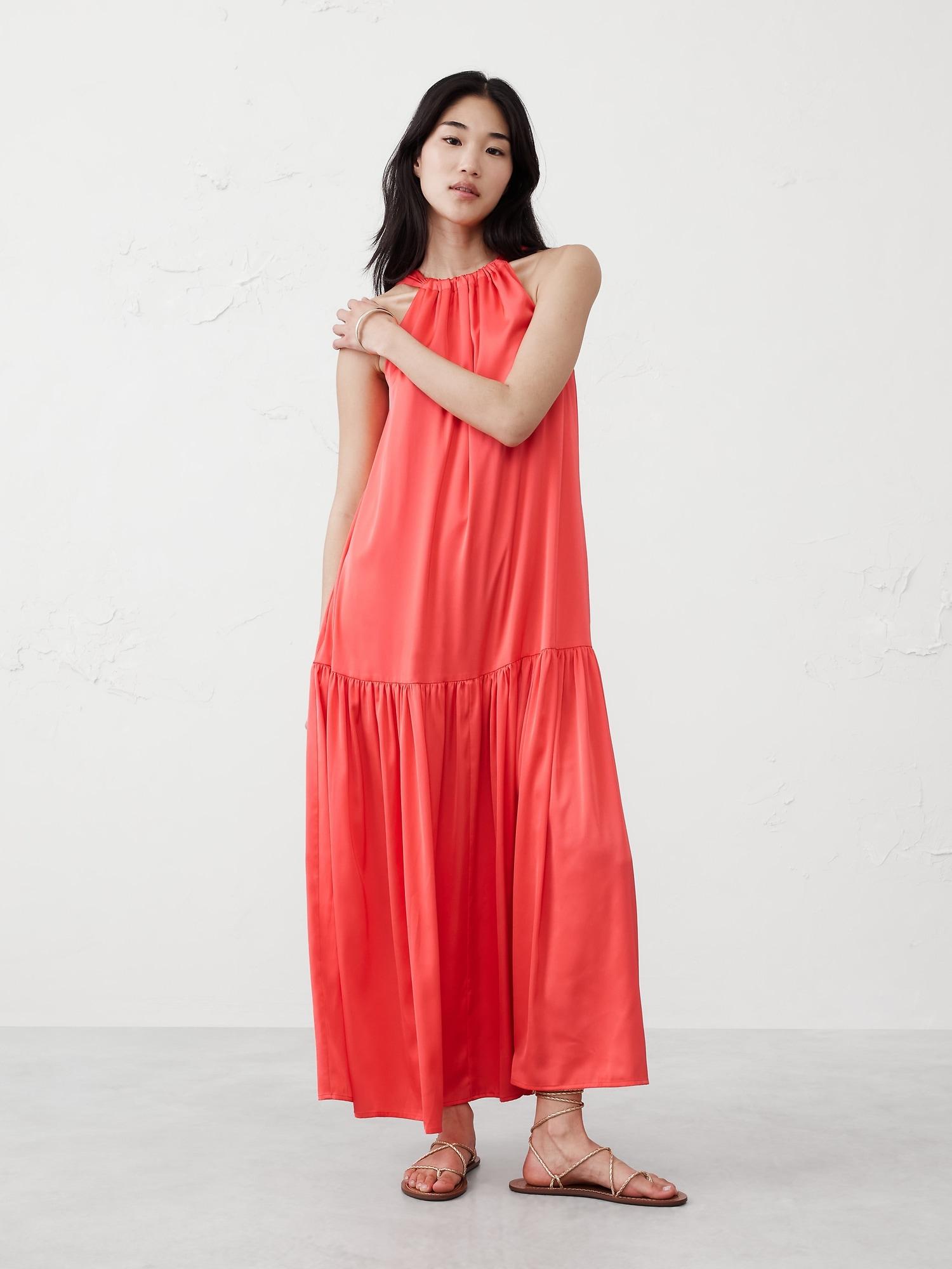 gathered halter maxi dress