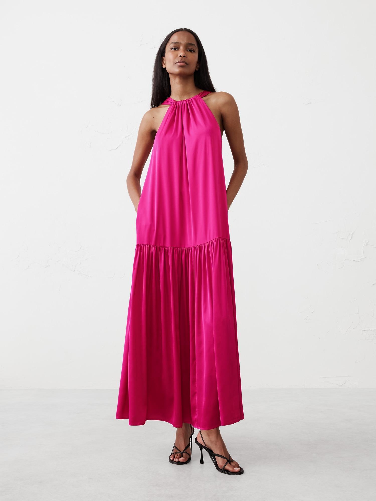 gathered halter maxi dress