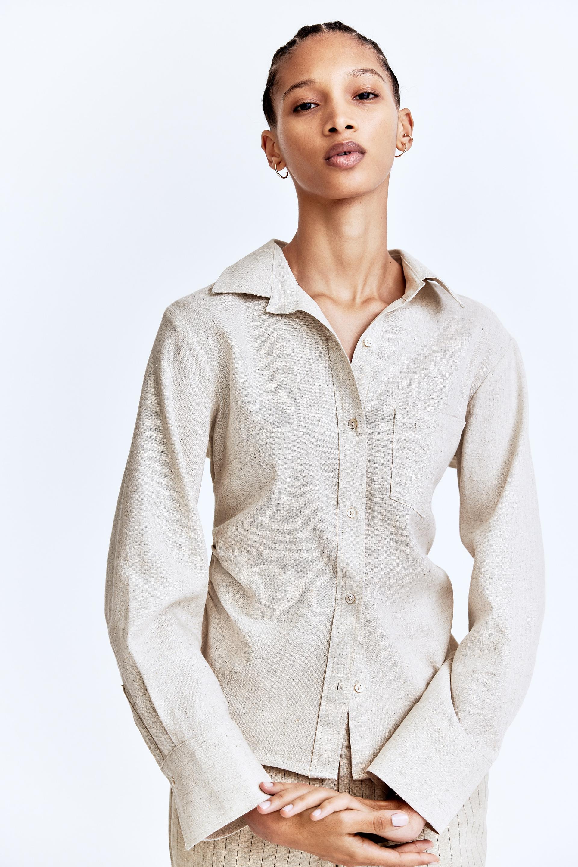 gathered linen-blend shirt
