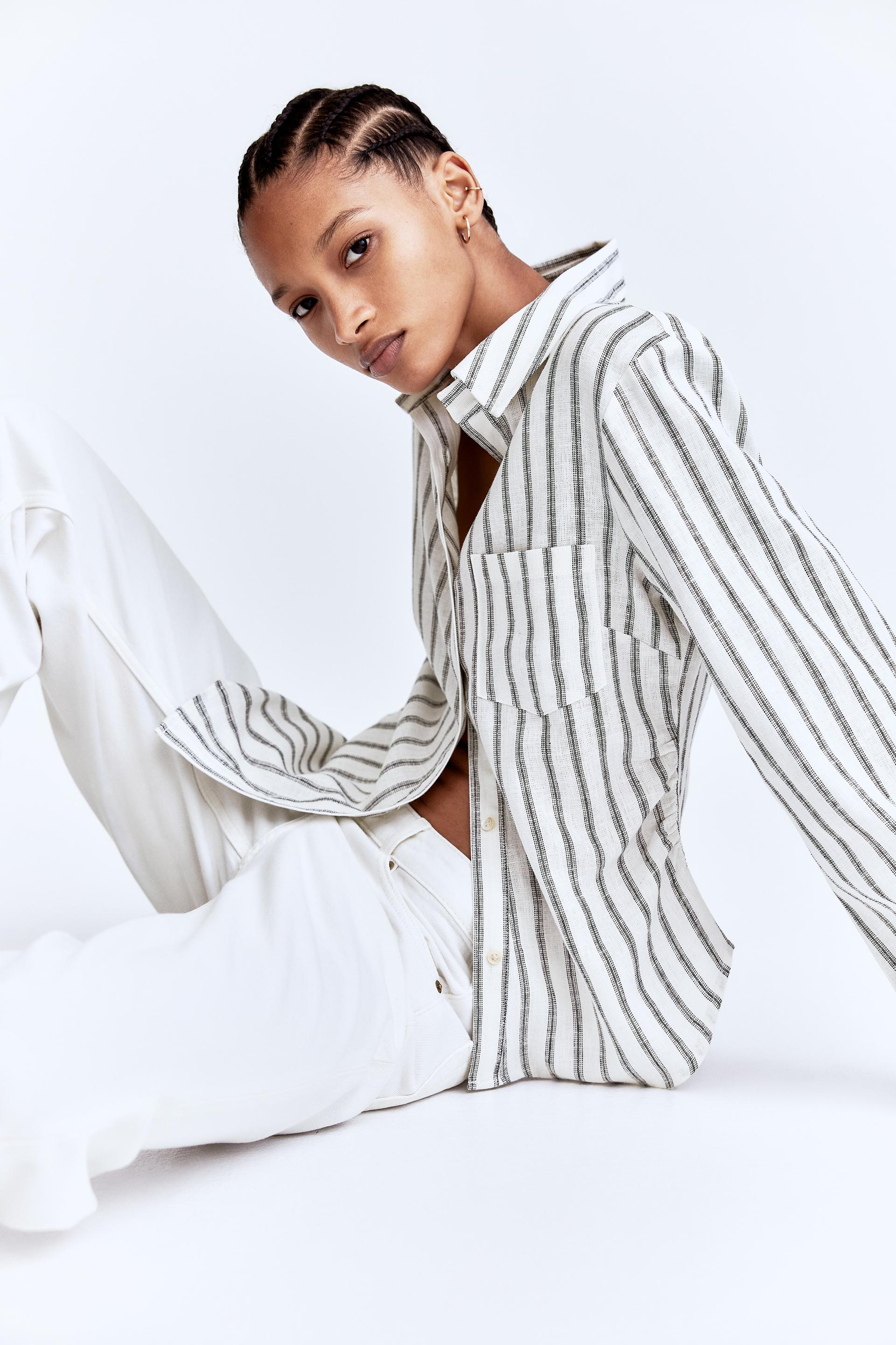 gathered linen-blend shirt