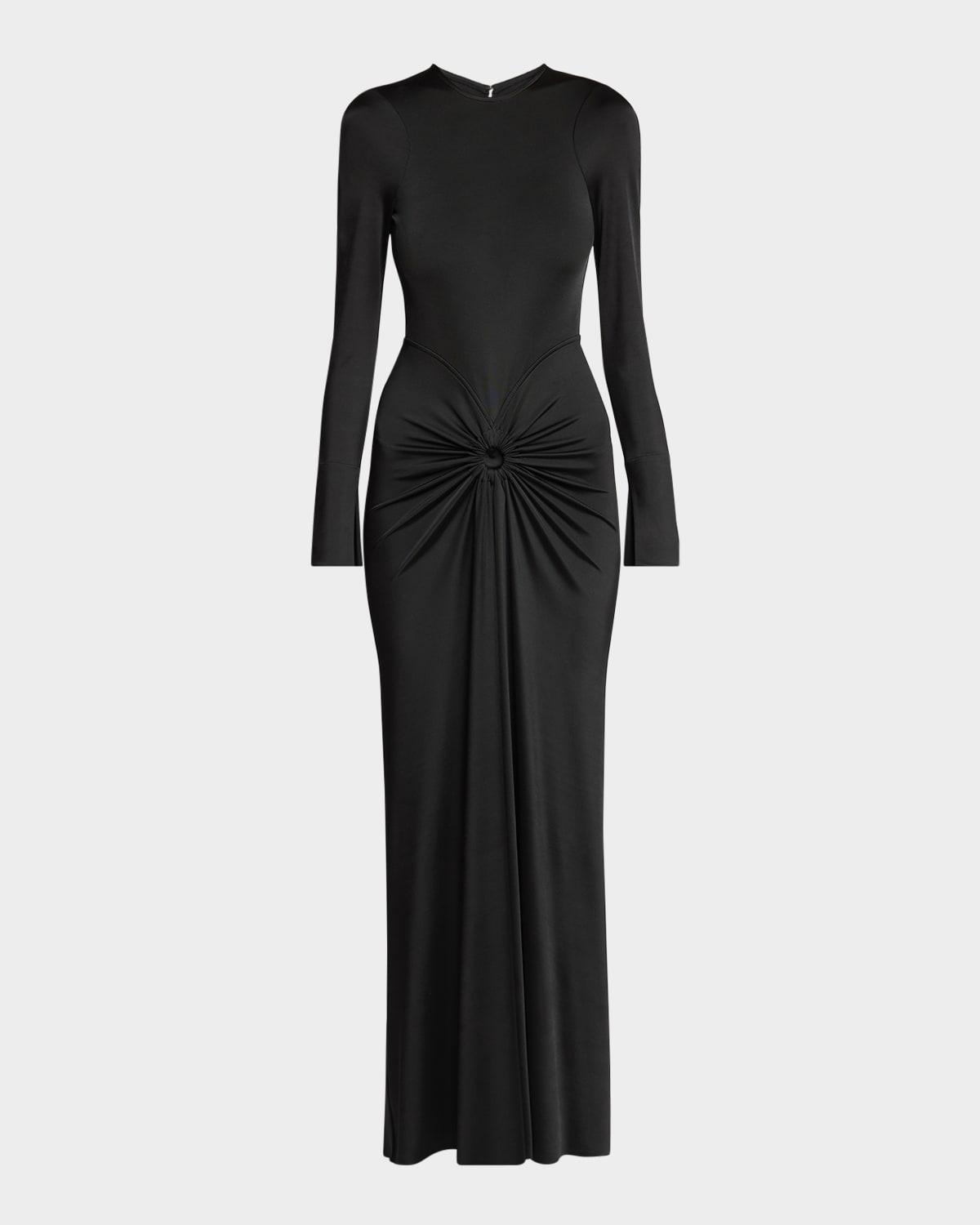 gathered long sleeve gown