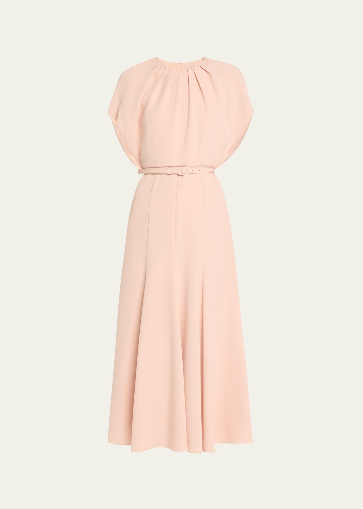gathered neck light cady belted dress