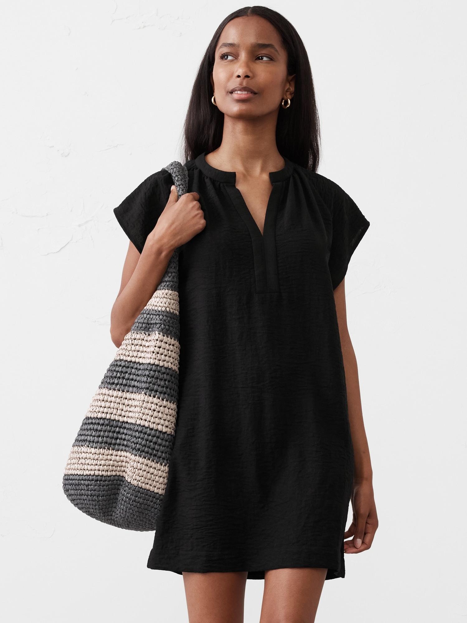 gathered-neck mini dress