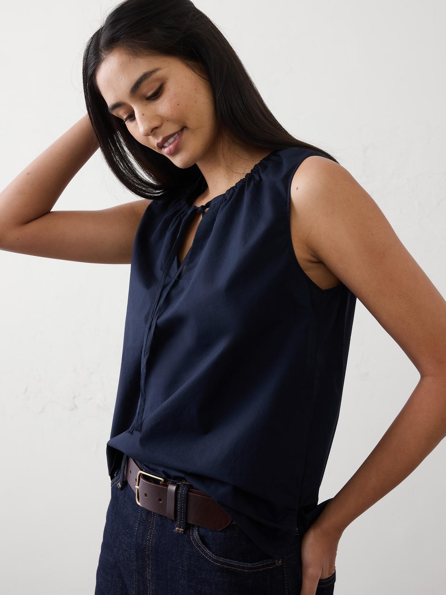 gathered-neck top