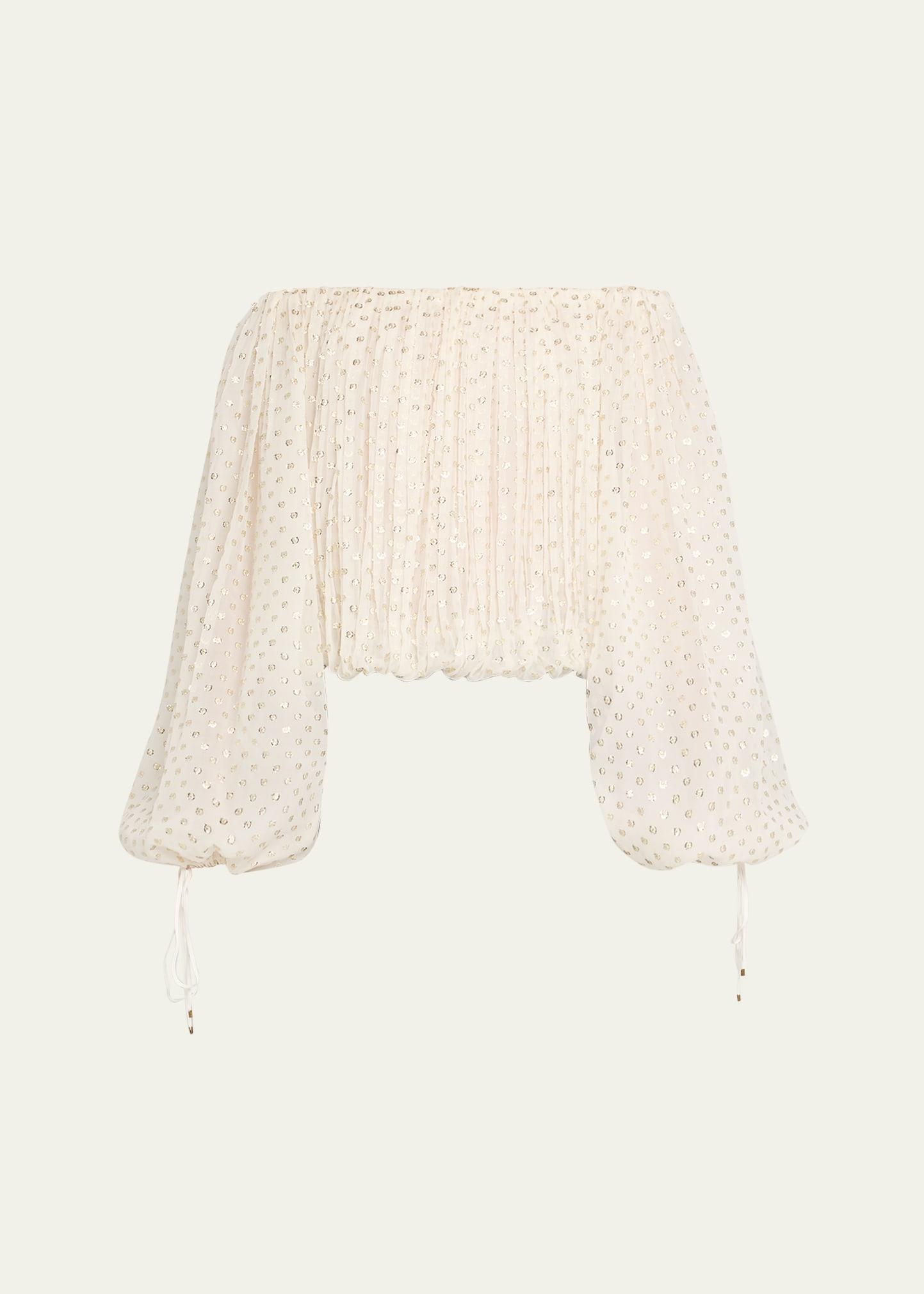 gathered off-the-shoulder metallic dot top