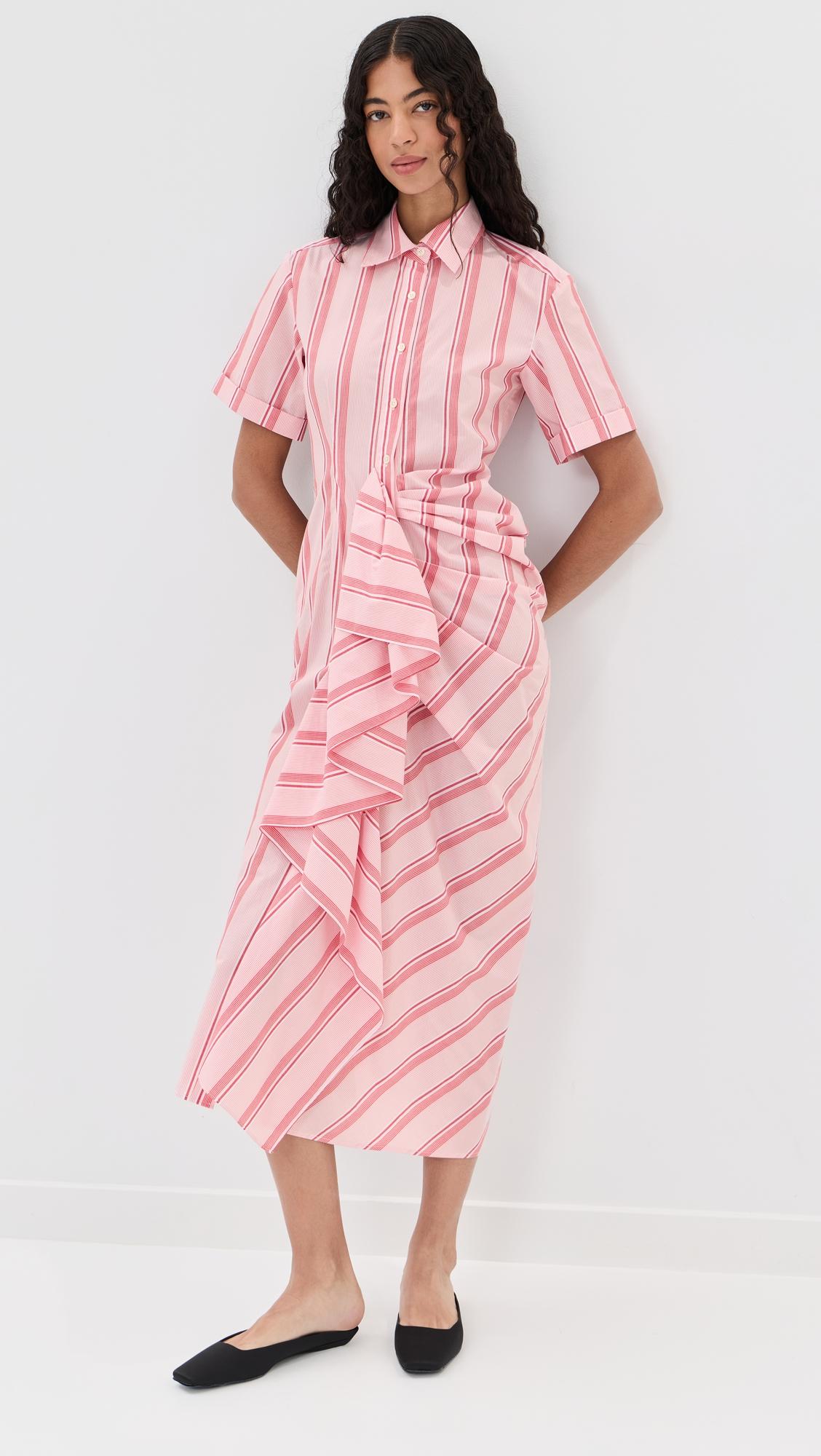 gathered ruffle shirt dress