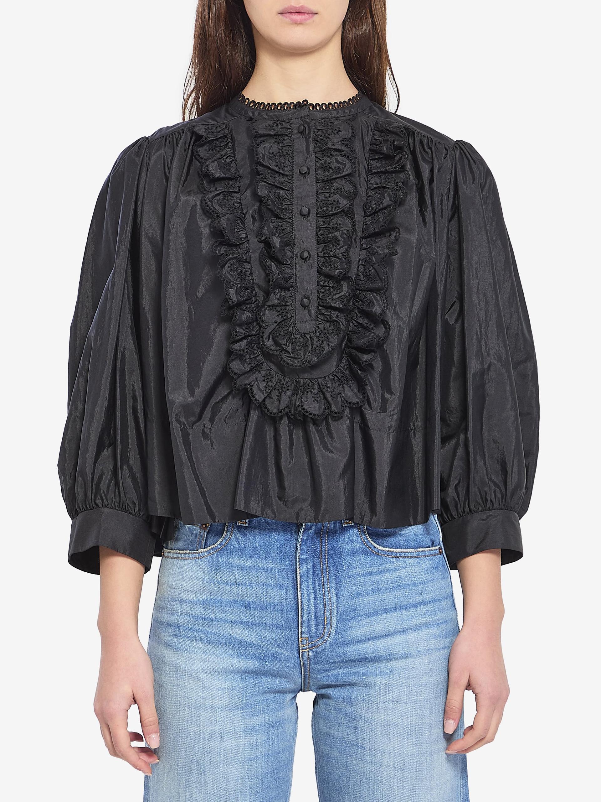 gathered ruffle top in technical taffeta