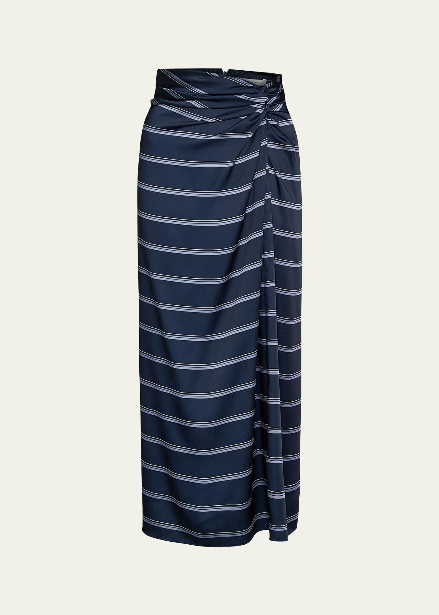 gathered rugby stripe midi skirt