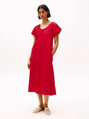 gathered scoop-neck midi dress
