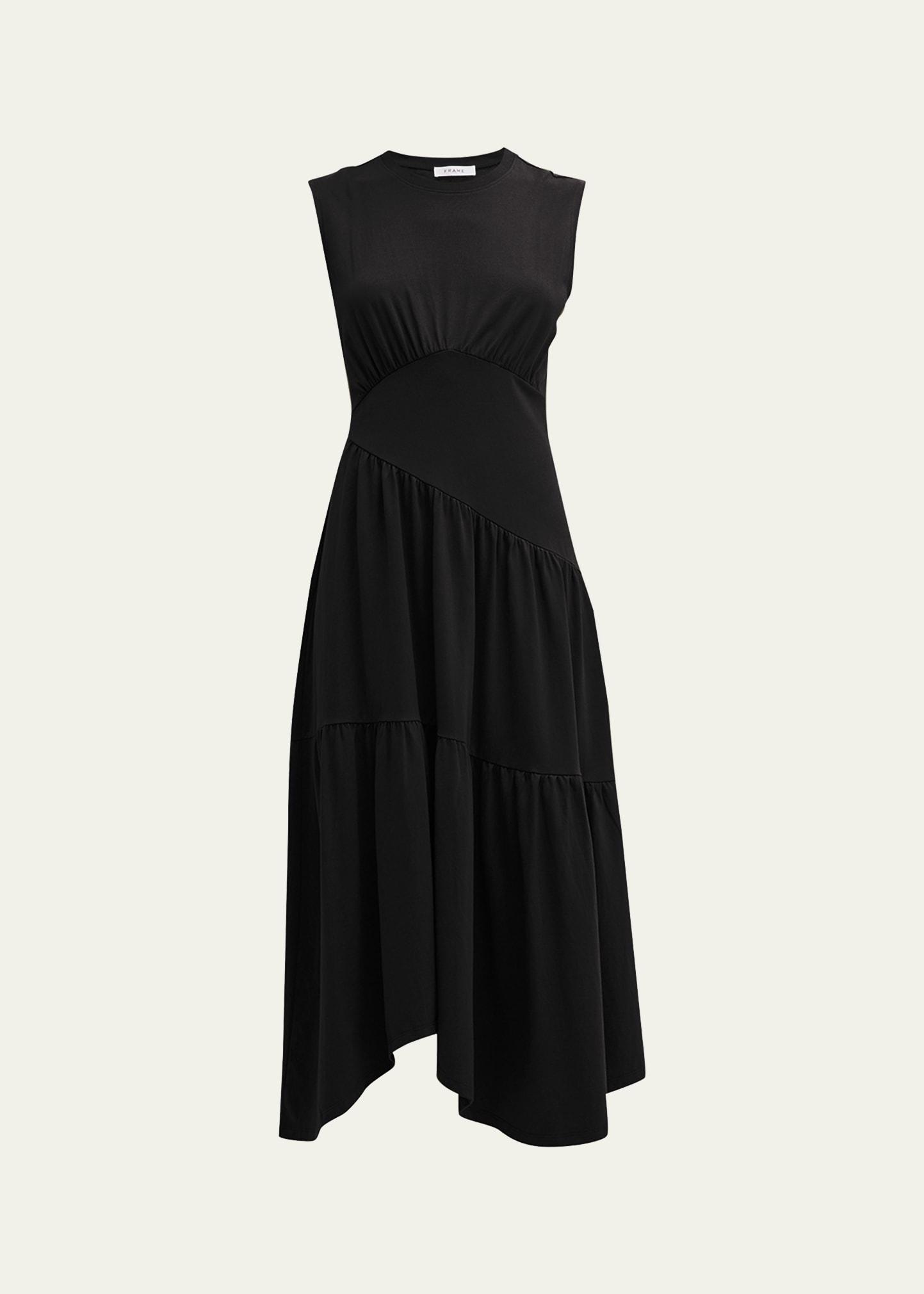 gathered seam midi dress