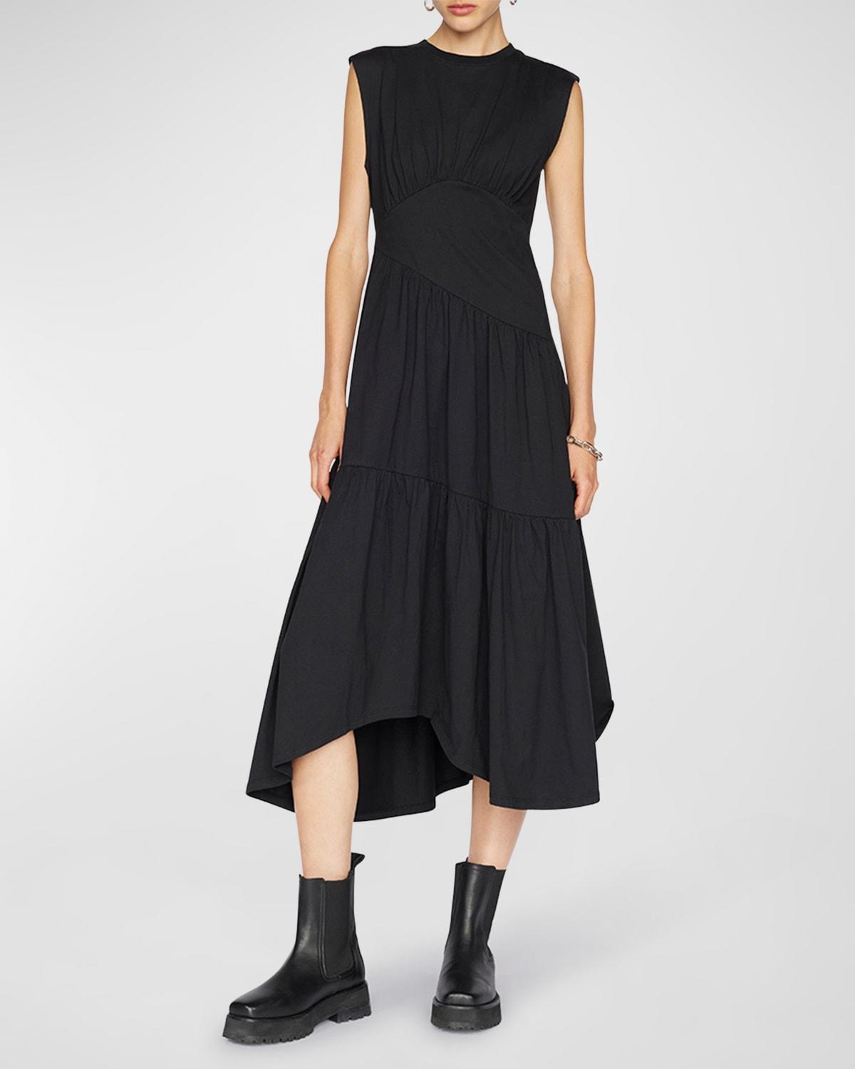 gathered seam midi dress