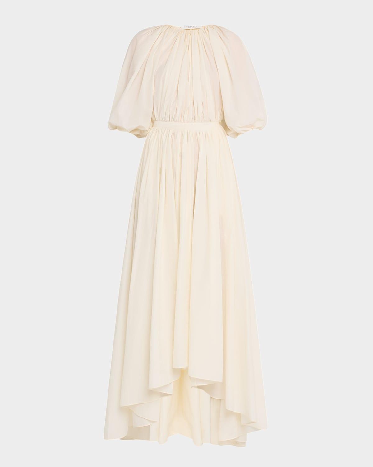 gathered short-sleeve high-low dress