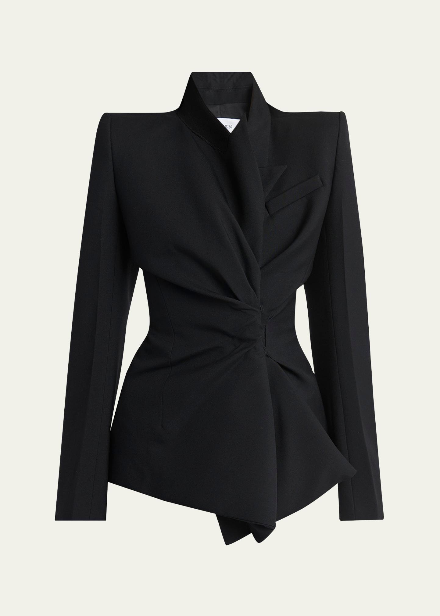 gathered side fitted wool blazer