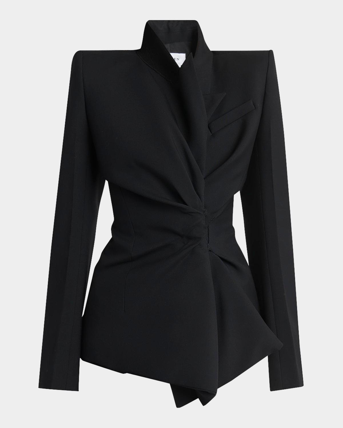 gathered side fitted wool blazer