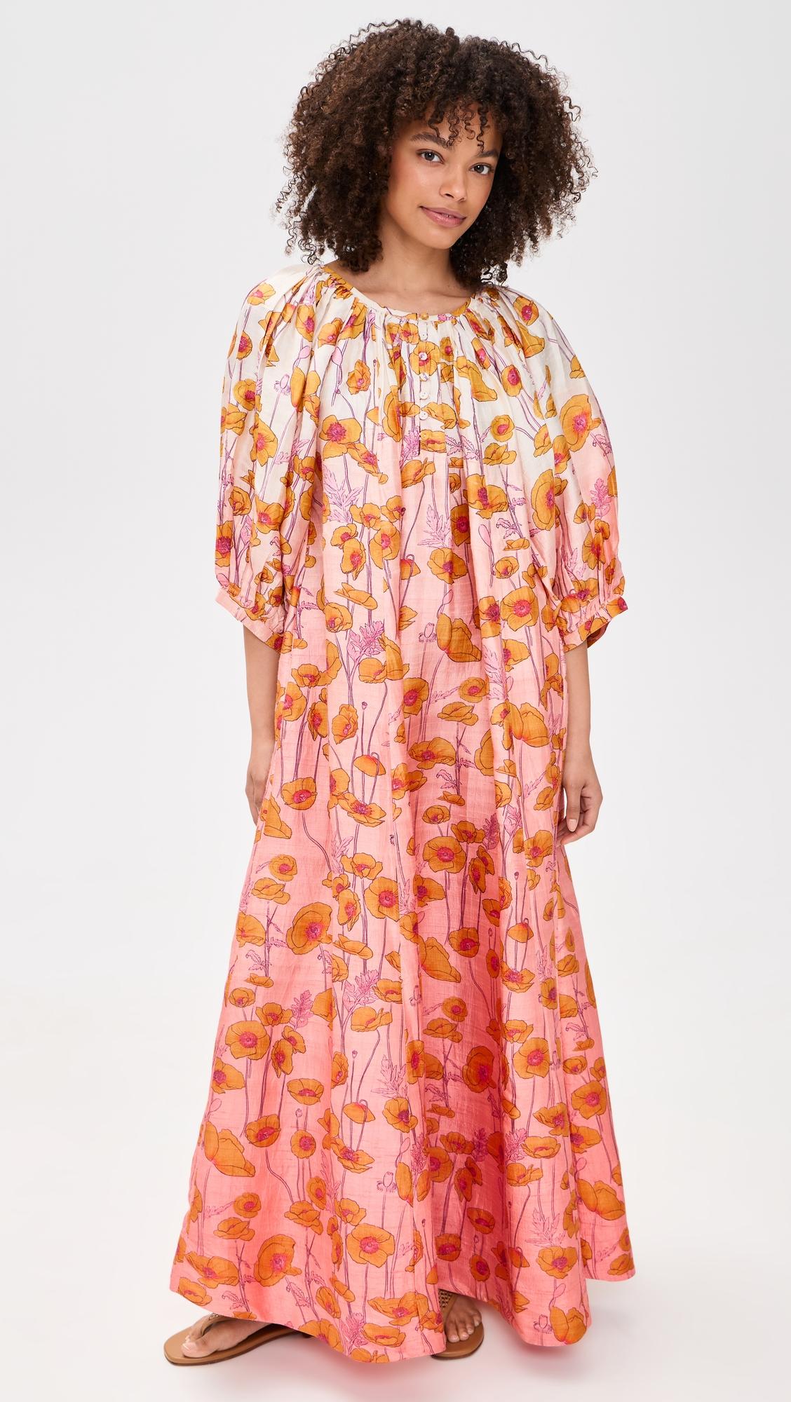 gathered silk maxi dress