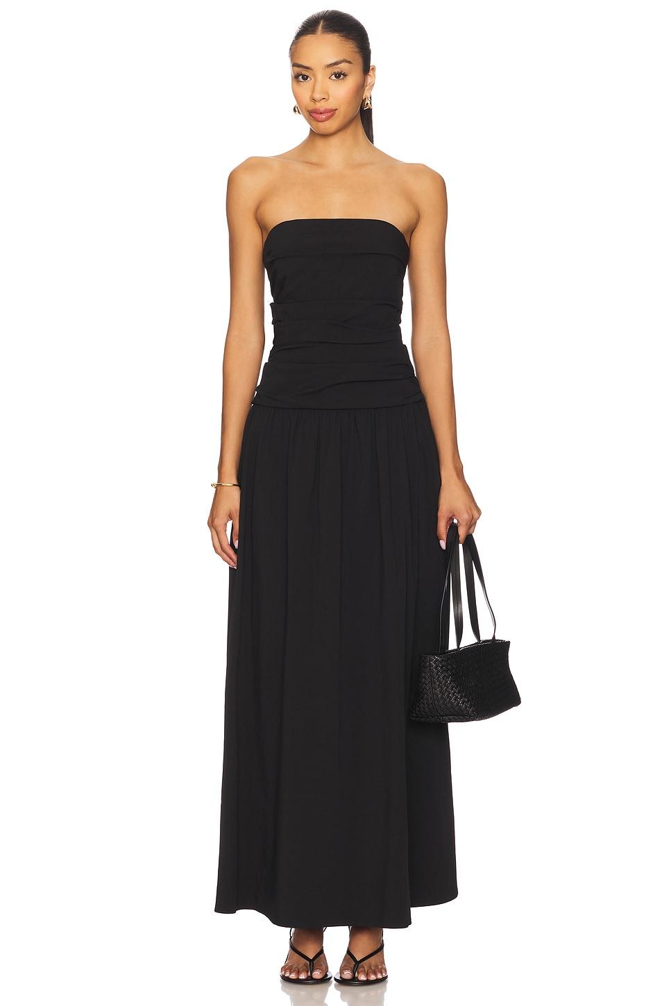 gathered strapless tie back dress