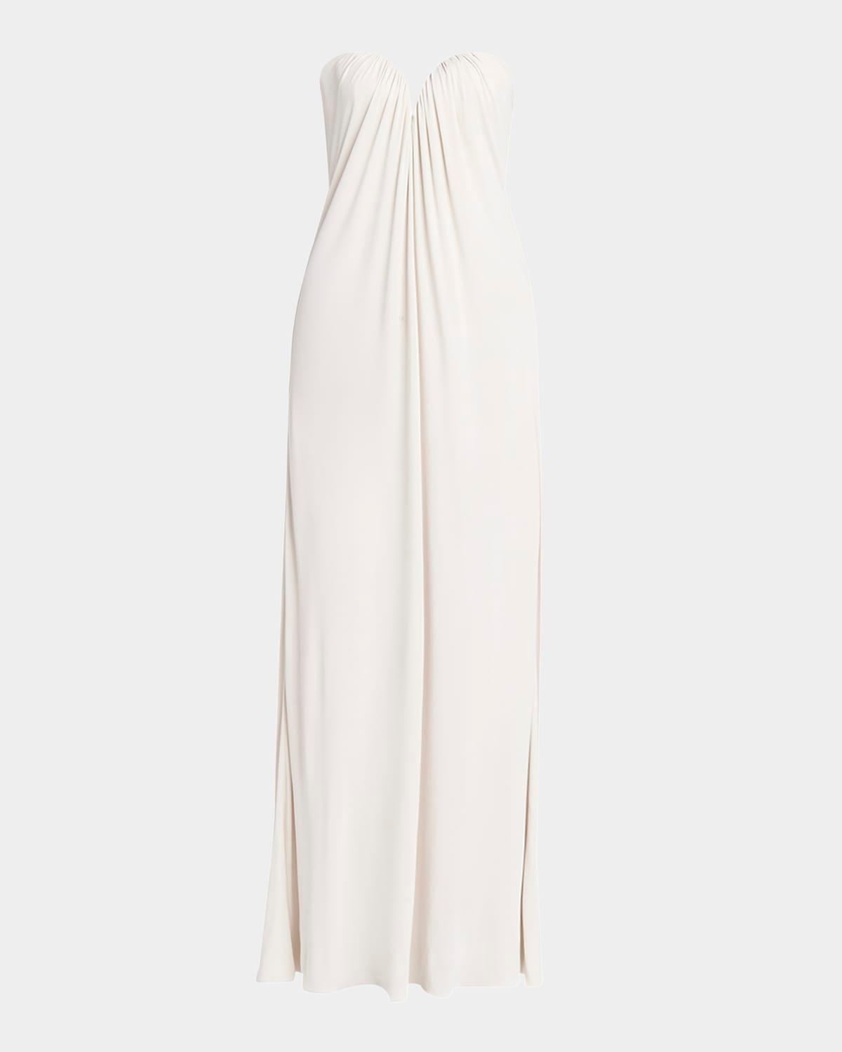 gathered sweetheart strapless jersey evening dress
