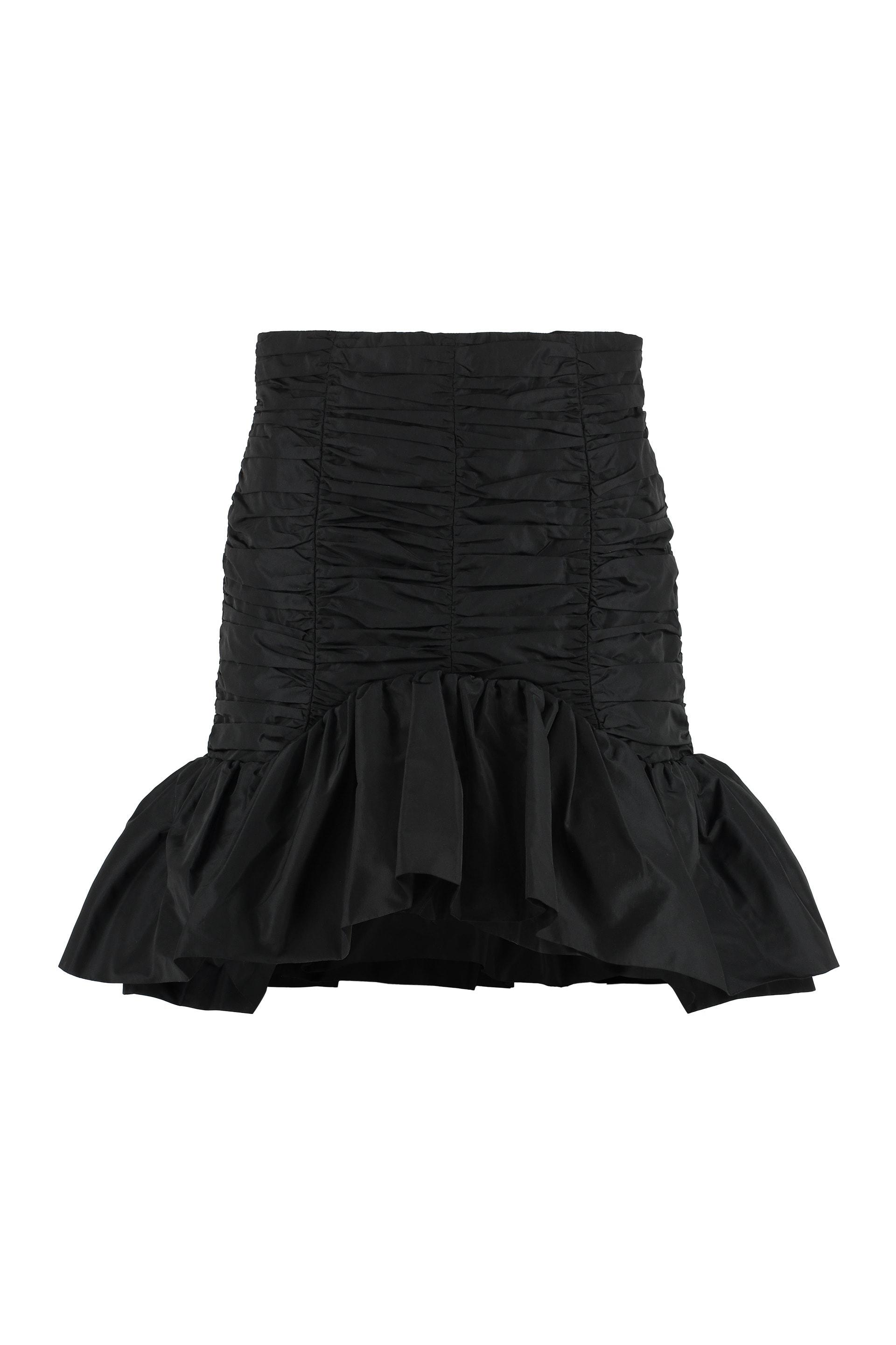 gathered techno satin mini skirt