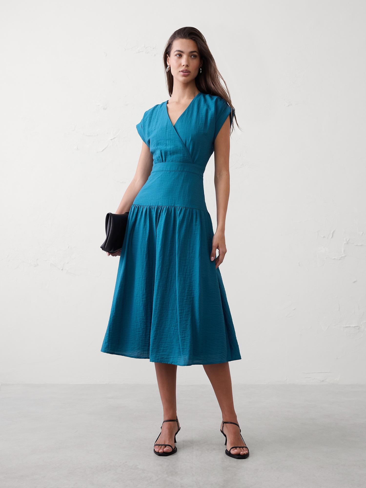 gathered tiered midi dress