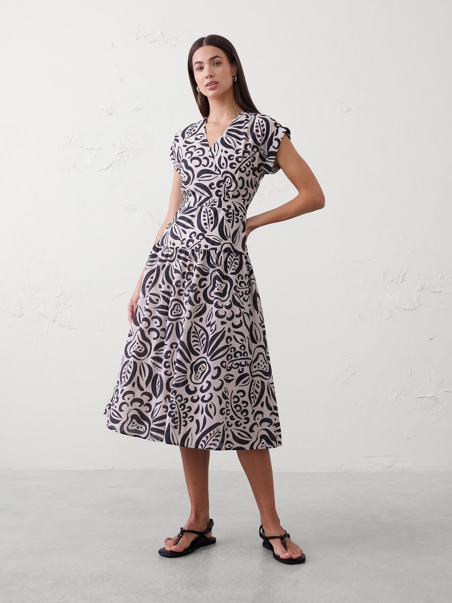 gathered tiered midi dress
