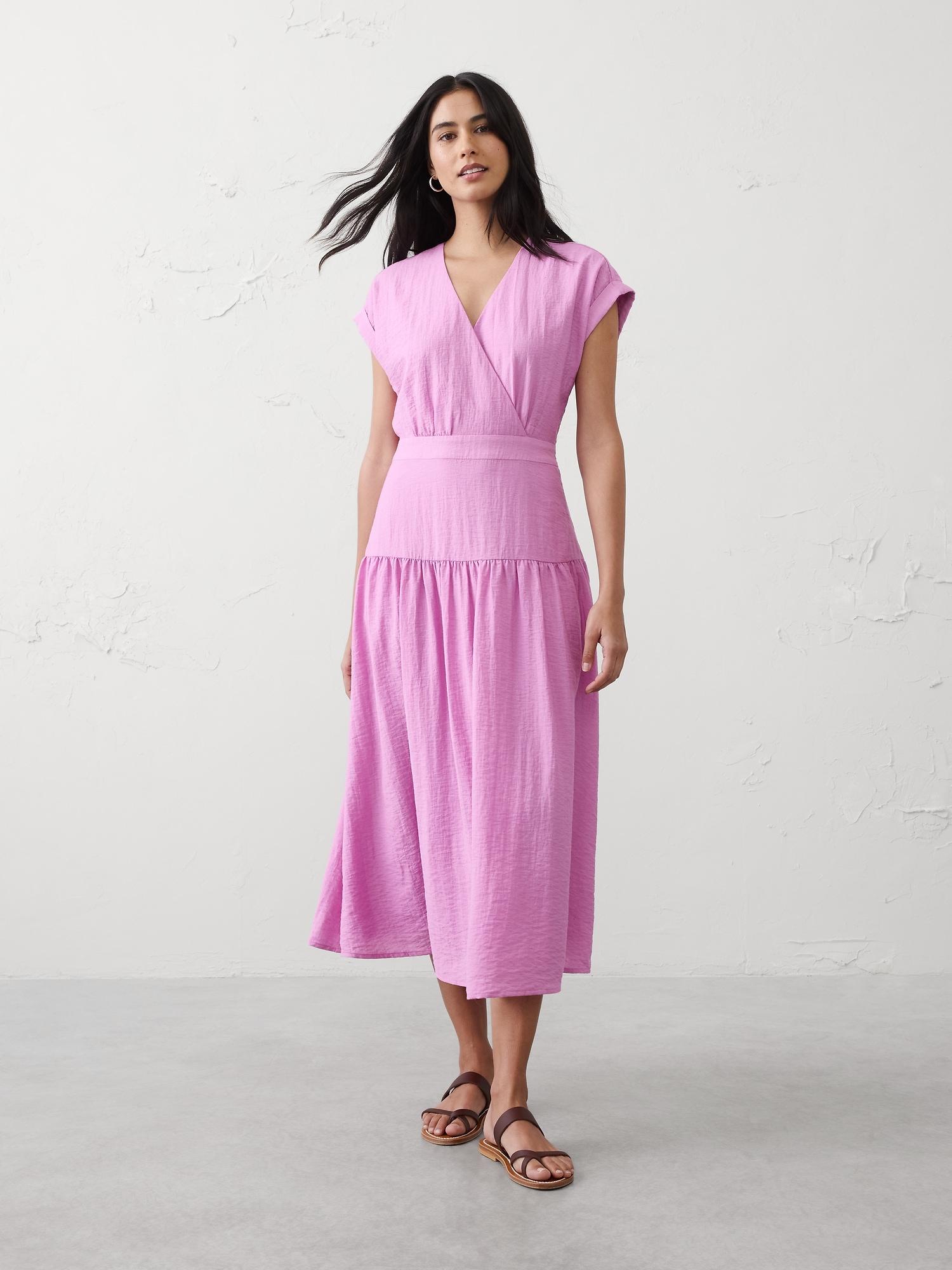 gathered tiered midi dress