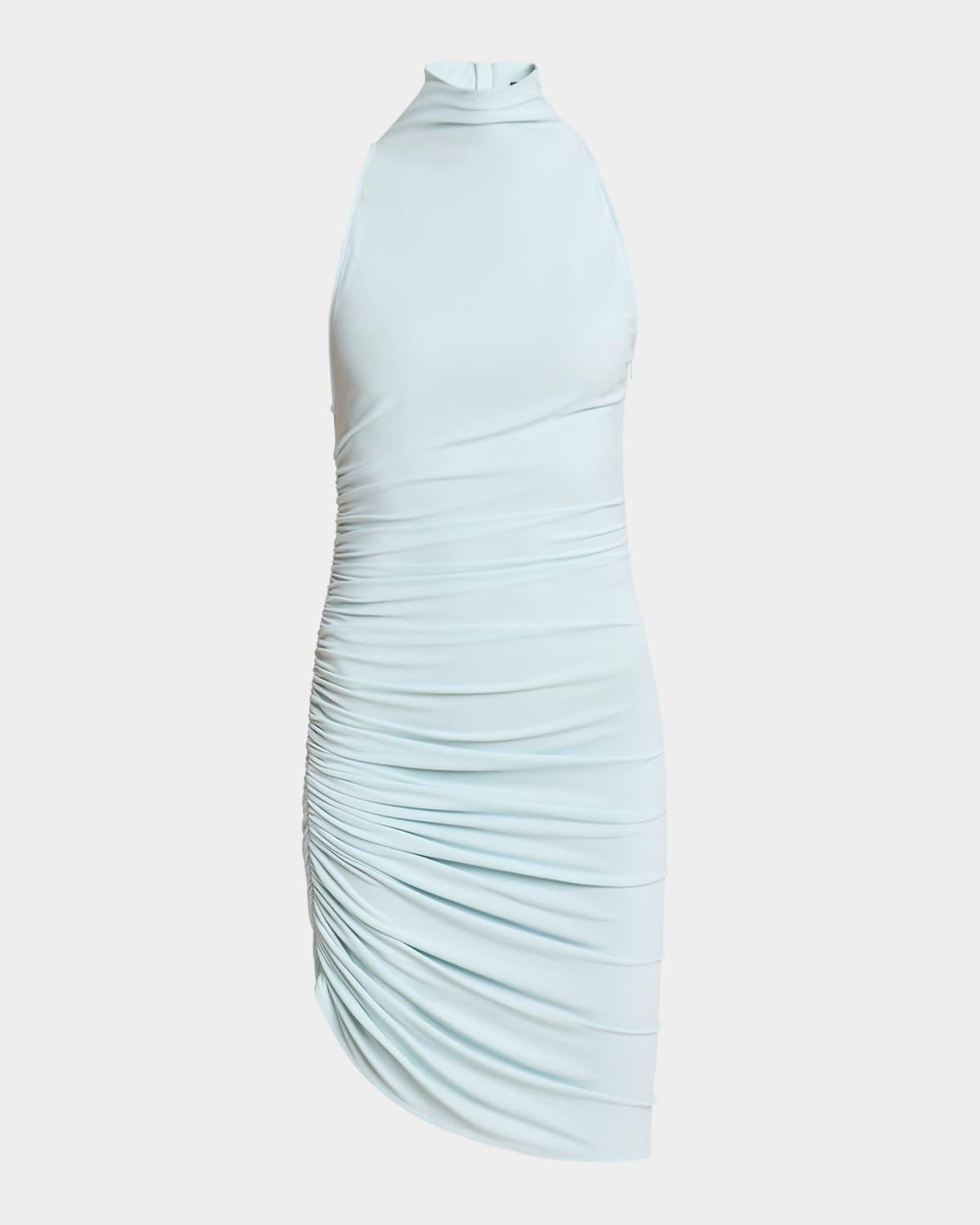 gathered turtleneck mini dress