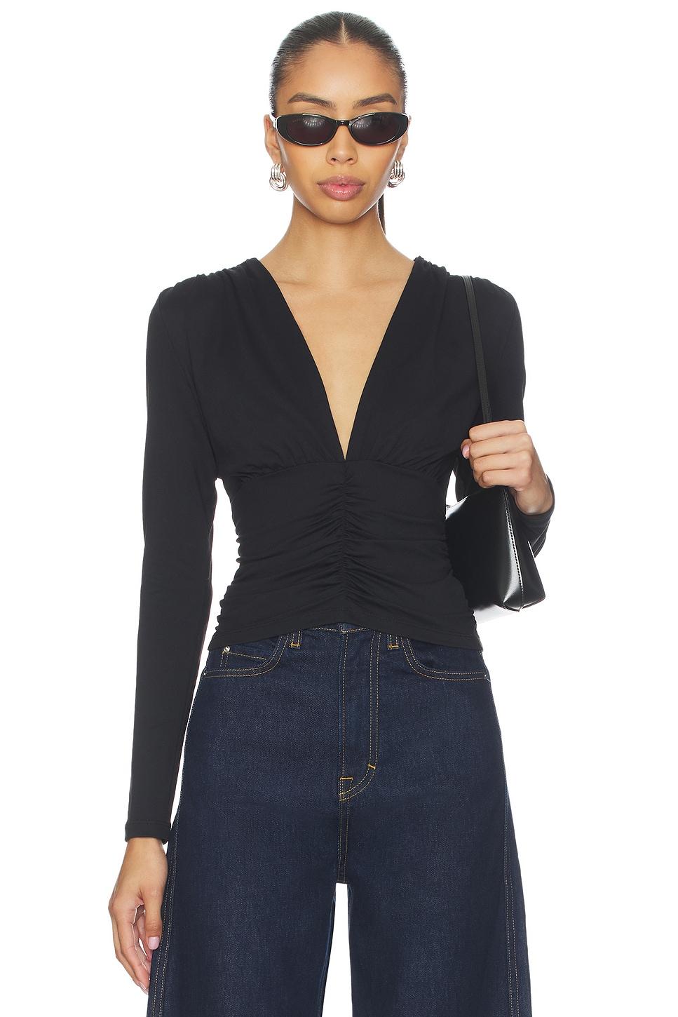 gathered v long sleeve top top