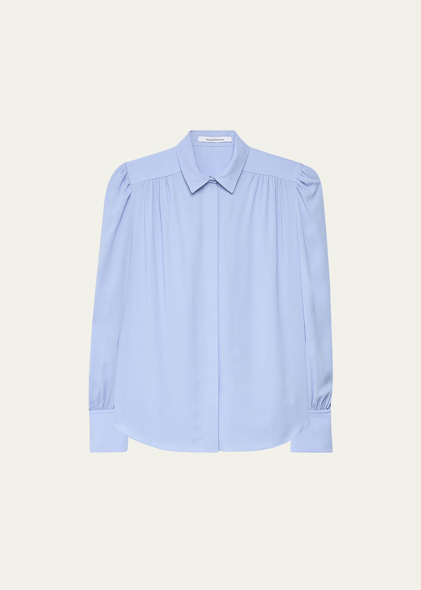 gathered viscose button-front blouse