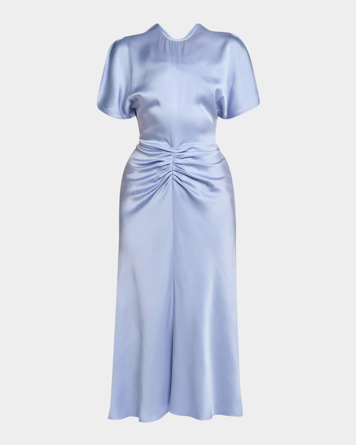gathered waist midi dress