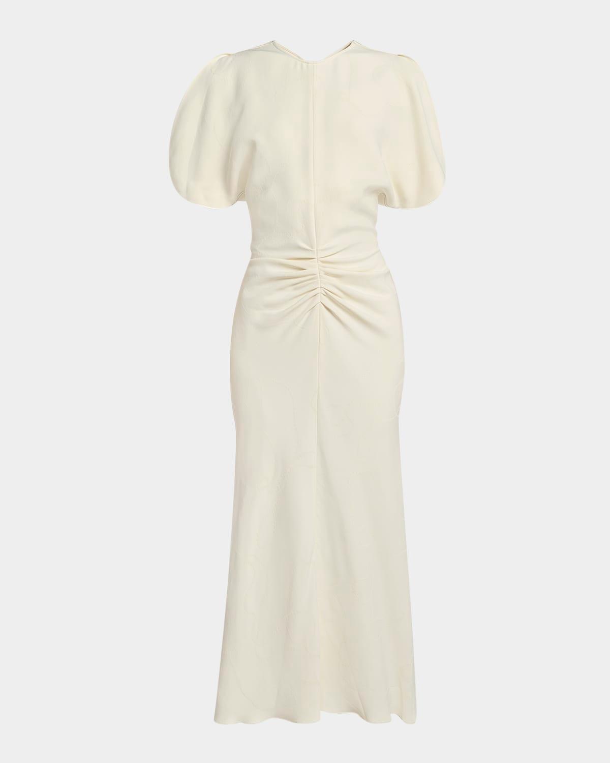 gathered waist midi dress