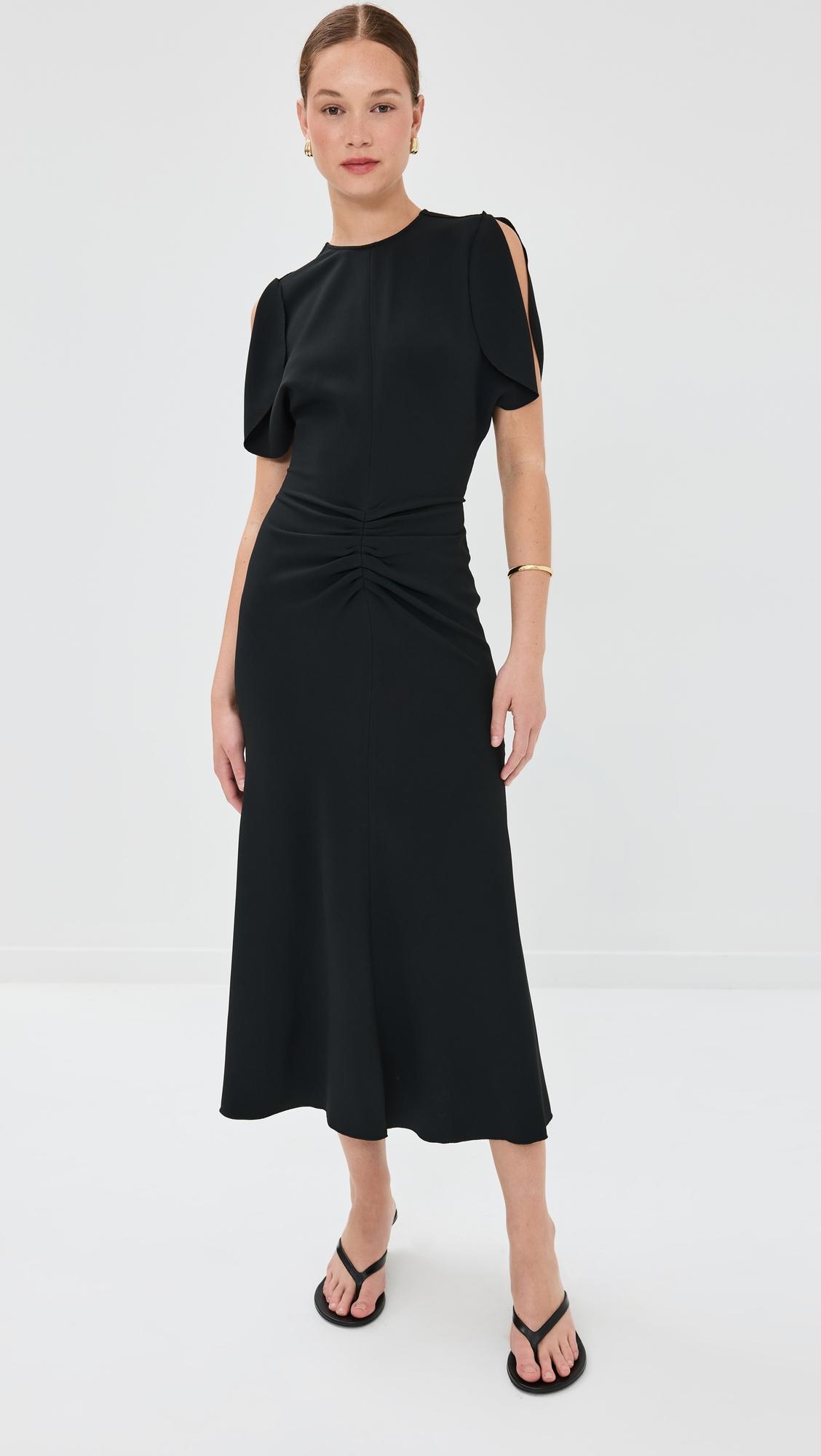 gathered waist midi dress