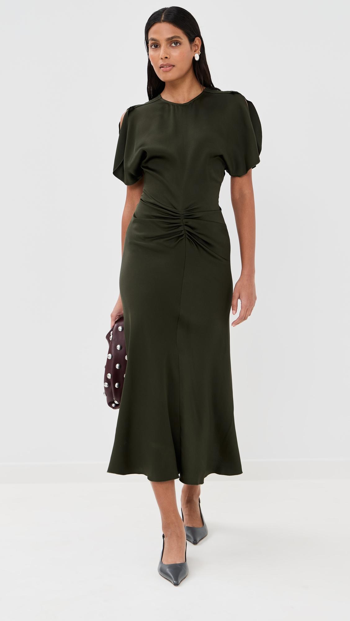 gathered waist midi dress