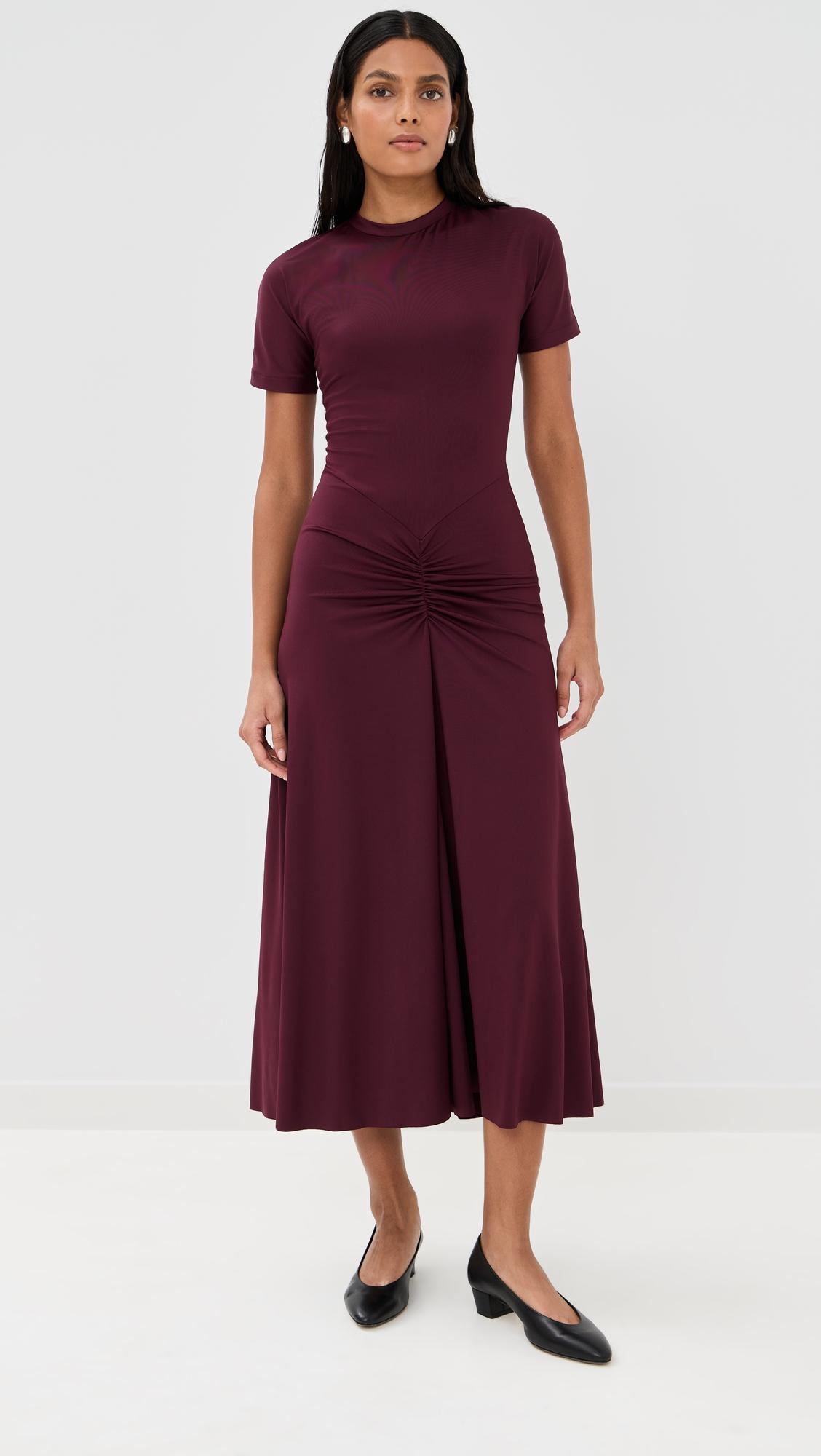 gathered waist t-shirt midi dress