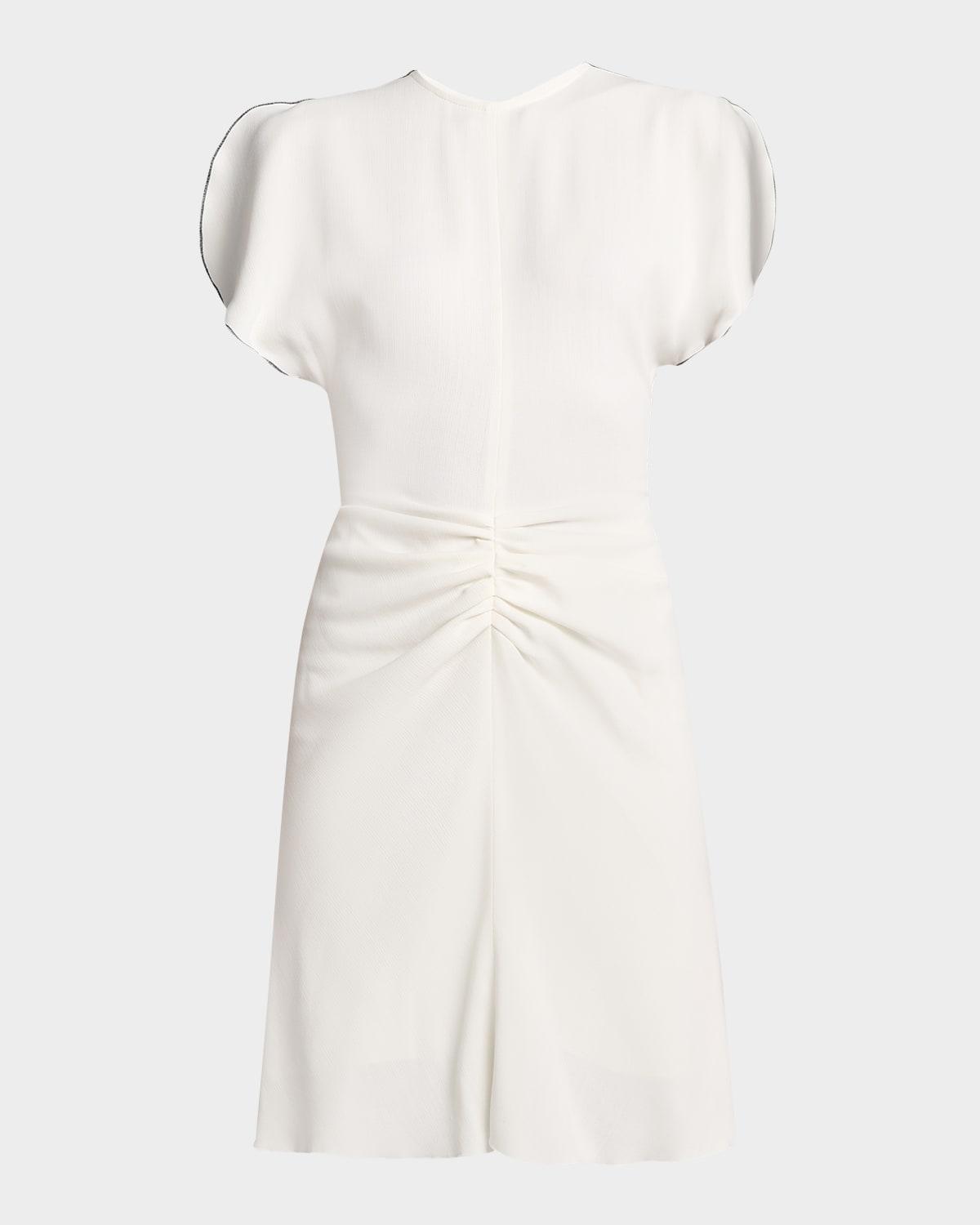 gathered waist wool mini dress