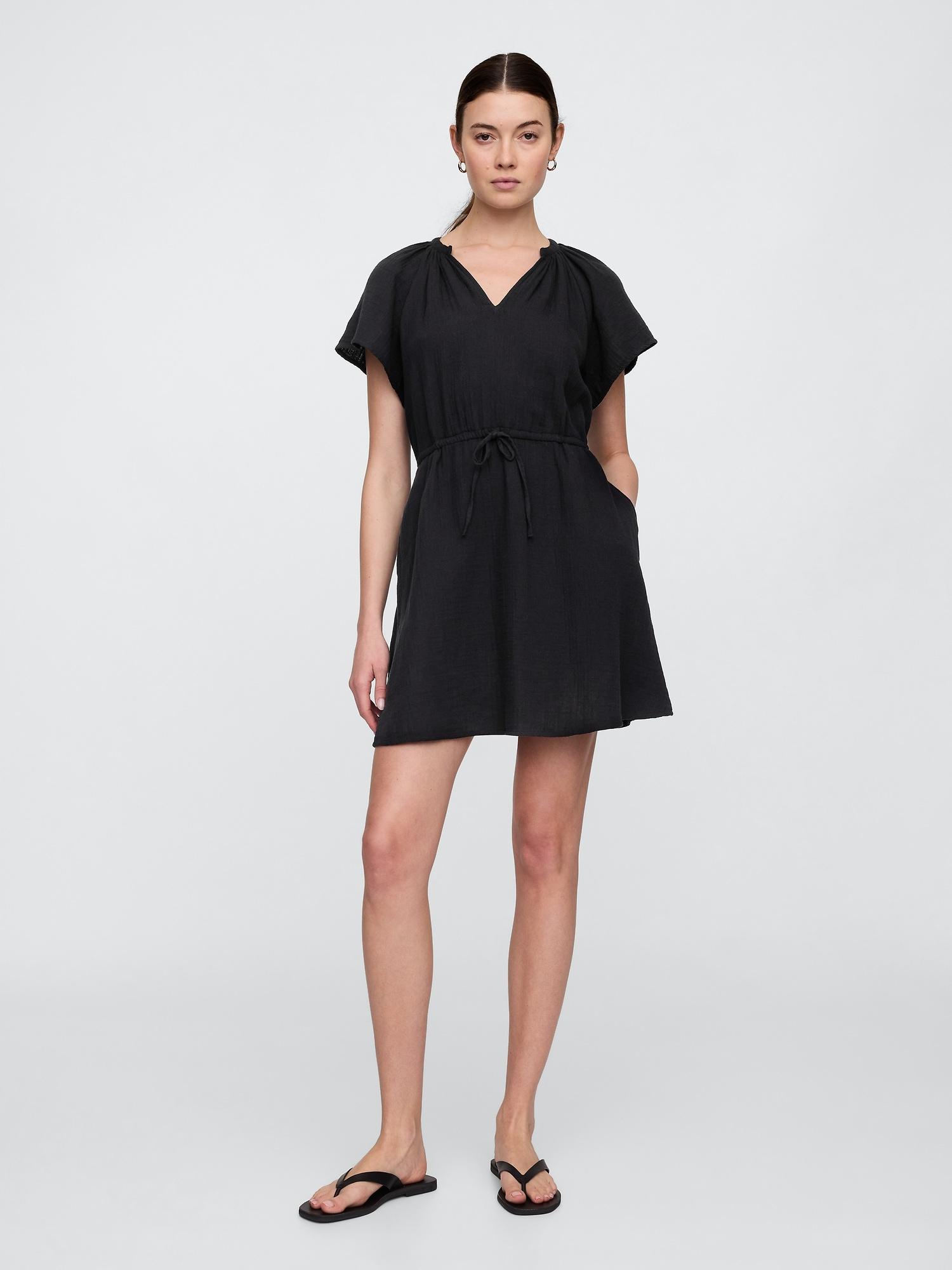 gauze splitneck midi dress