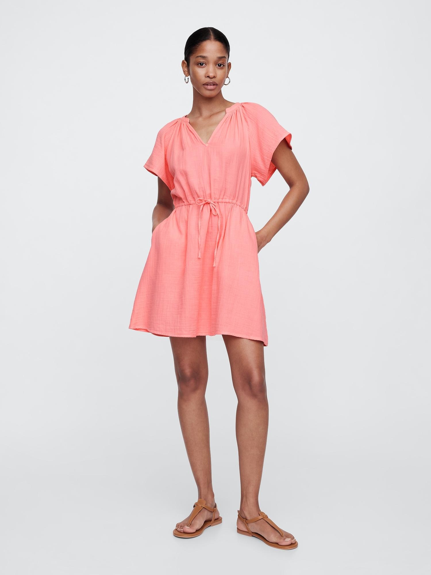 gauze splitneck midi dress