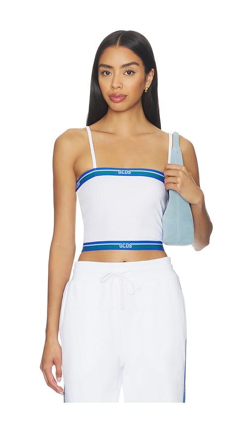 gcds logo tape mini top in white.