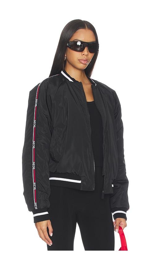 gcds logo tape nylon bomber in black.