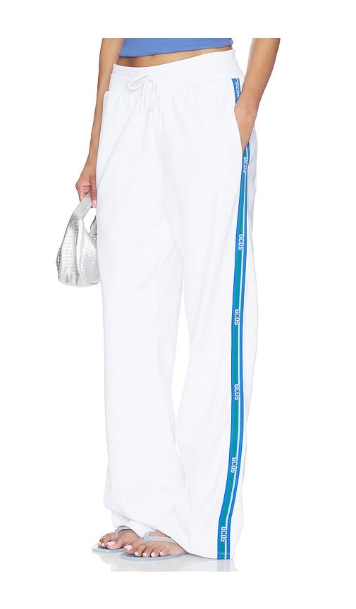 gcds logo tape straight sweatpant in white.