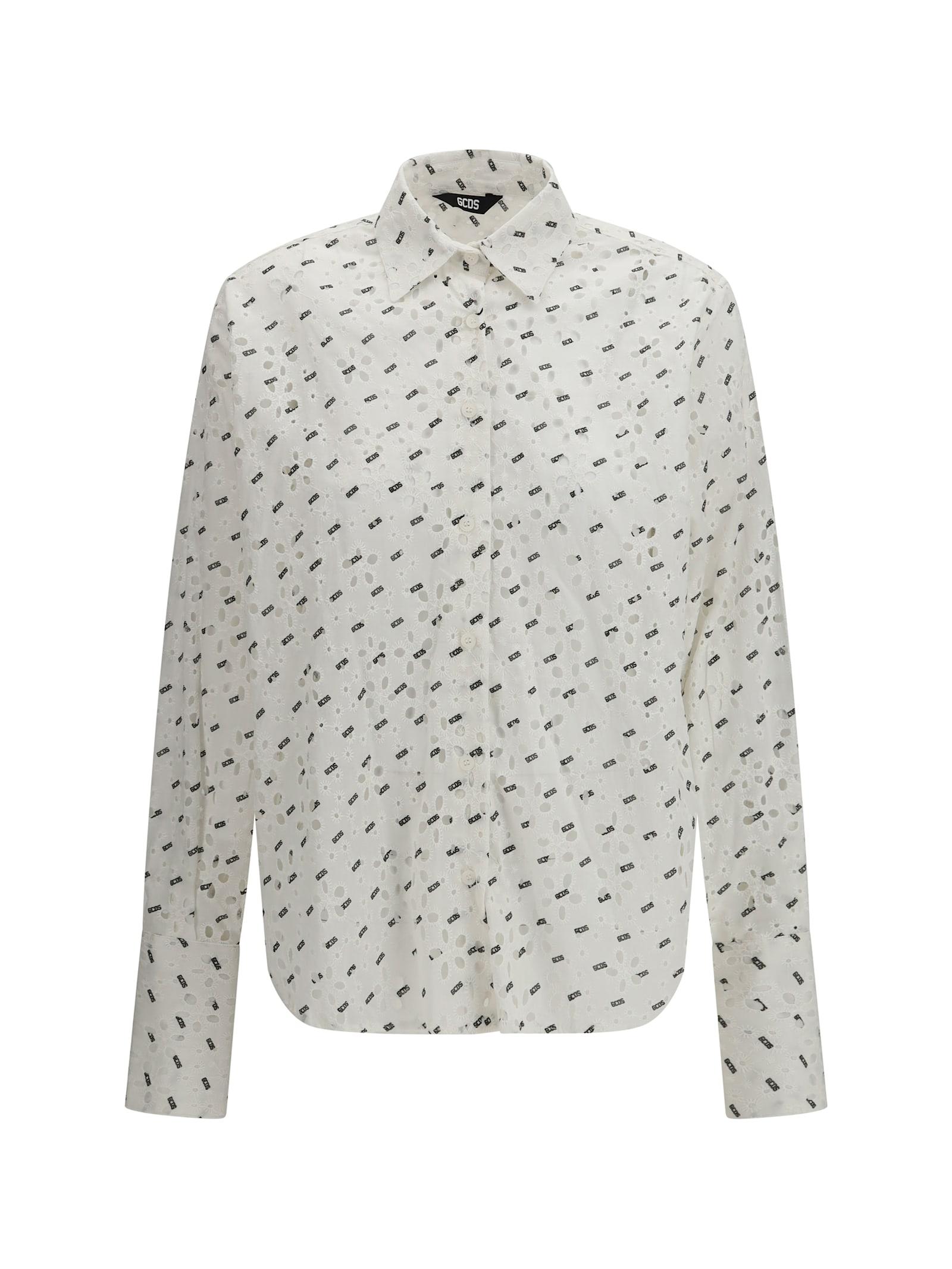 gcds oversized cotton broderie anglaise shirt with all-over logo embroidery