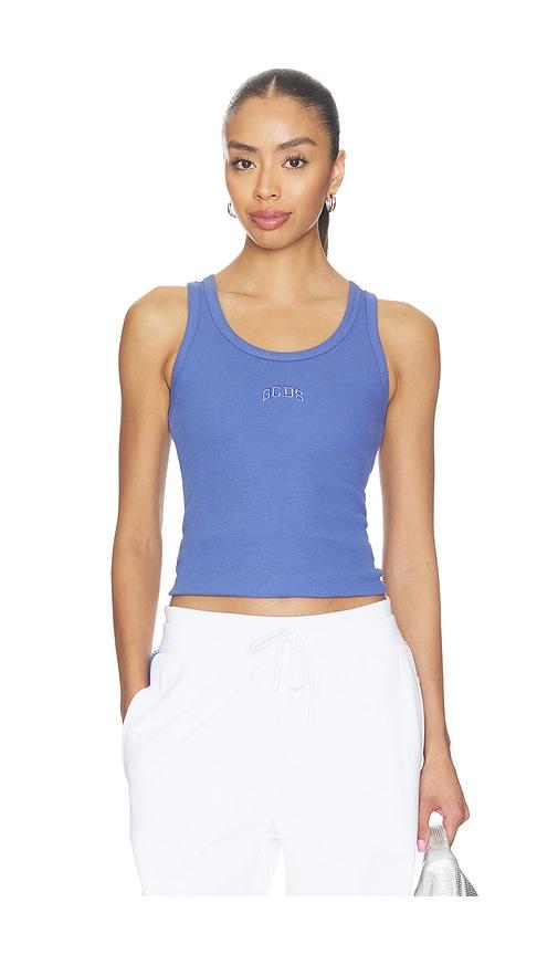 gcds rib logo lounge tank top in blue.