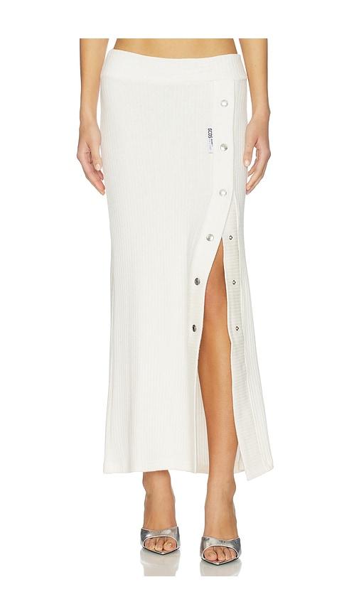 gcds ribbed snap long skirt in white.