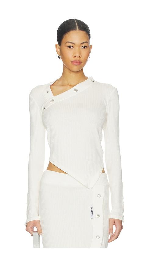 gcds ribbed snap long sleeve top in white.