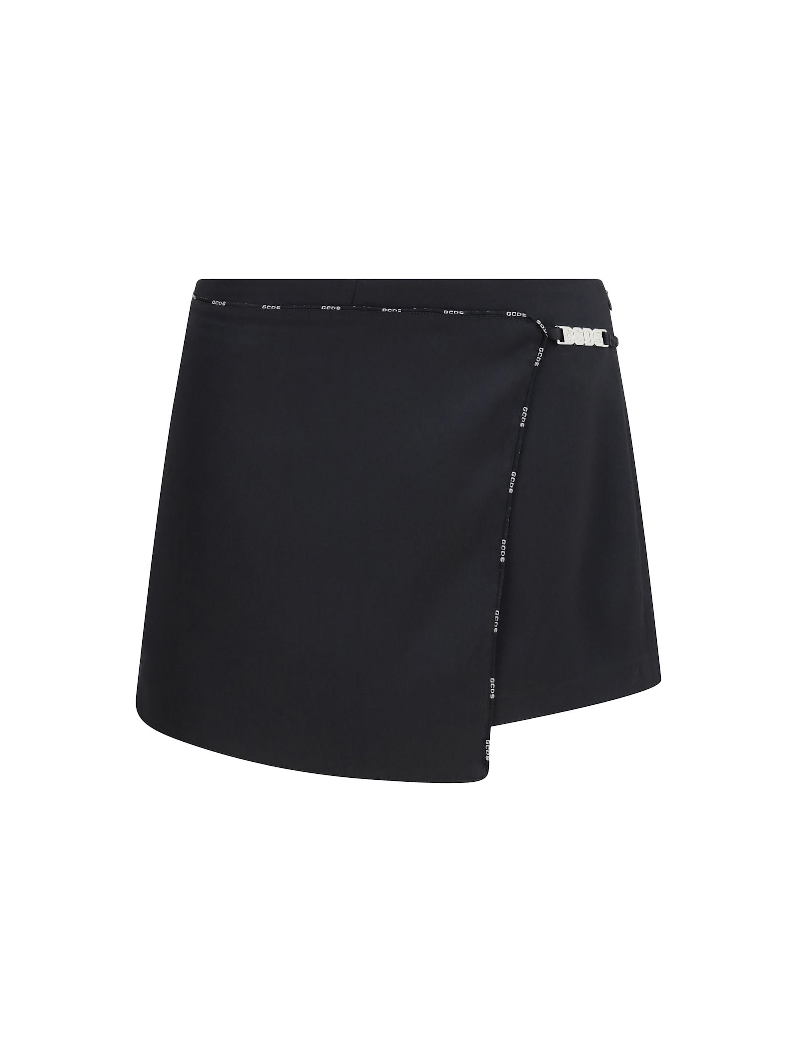 gcds satin mini skirt-shorts with logo trim