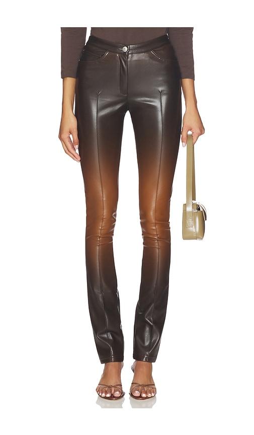 gcds zippers faded faux leather skinny pant in brown.