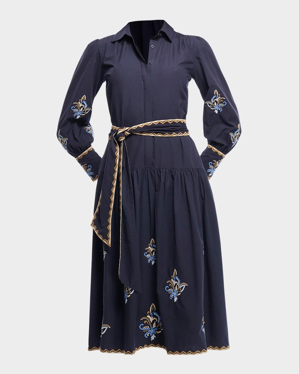 geer embroidered cotton midi shirtdress